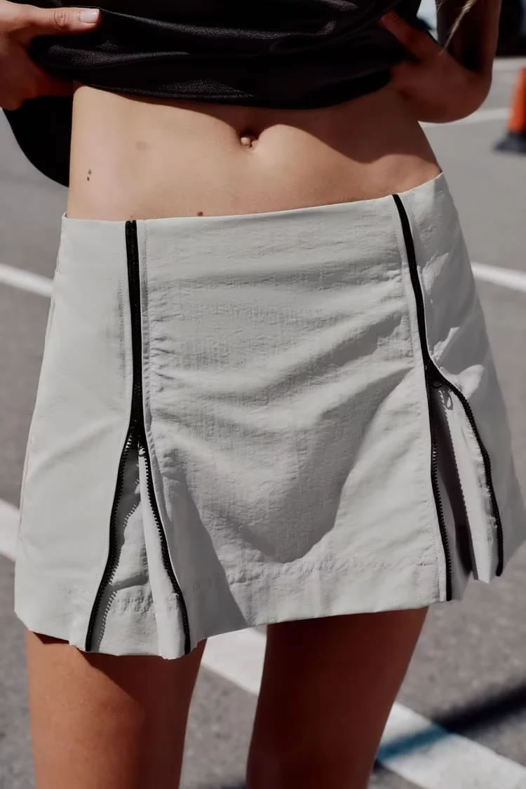 Fashion Grey Woven Zip Skirt,Skirts