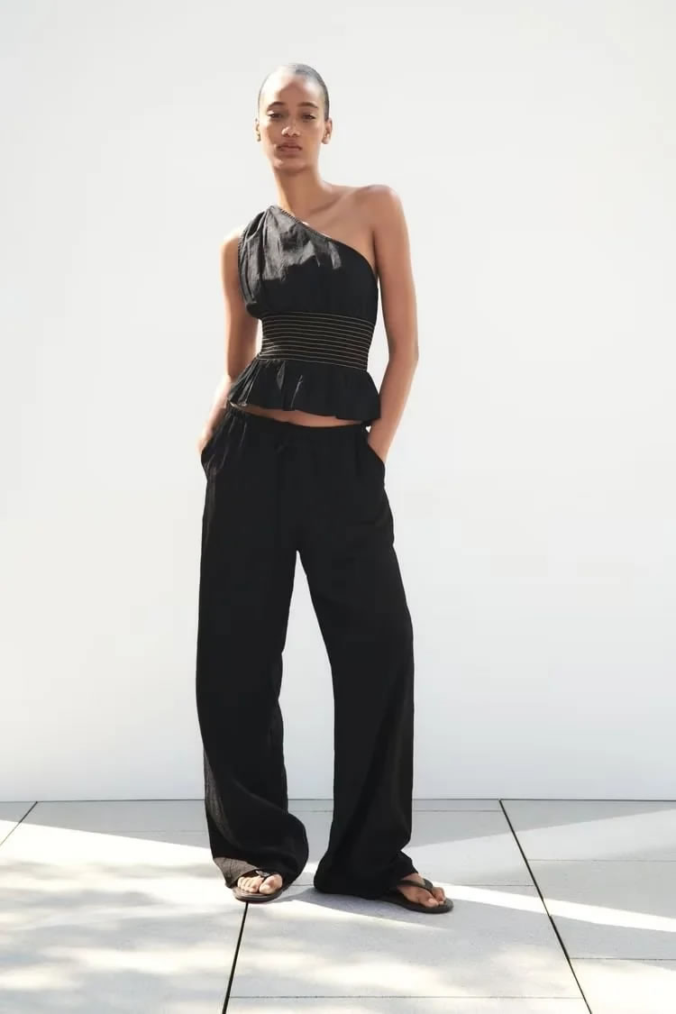 Fashion Black Woven One-shoulder Lace Top,Tank Tops & Camis
