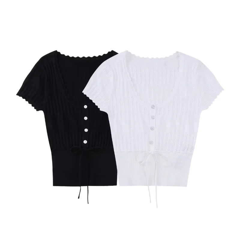 Fashion Black Cotton Jacquard And Mesh-knit Top,Tank Tops & Camis