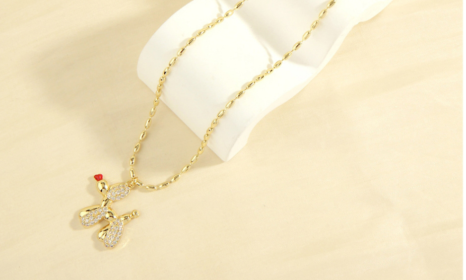 Fashion Gold Gold Plated Copper Diamond Drop Oil Balloon Dog Necklace,Necklaces