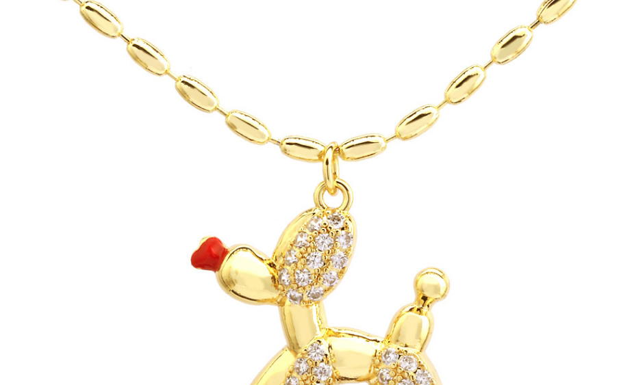 Fashion Gold Gold Plated Copper Diamond Drop Oil Balloon Dog Necklace,Necklaces