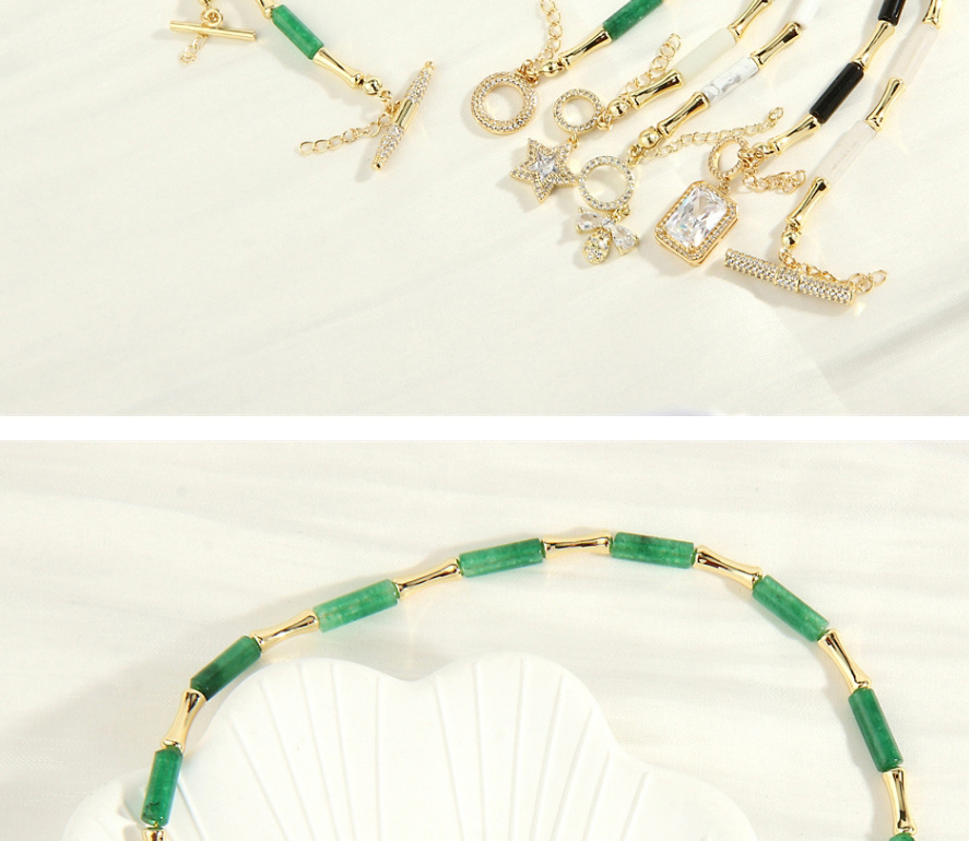 Fashion Green Malay Jade Mixed Color Beaded Geometric Necklace,Crystal Necklaces