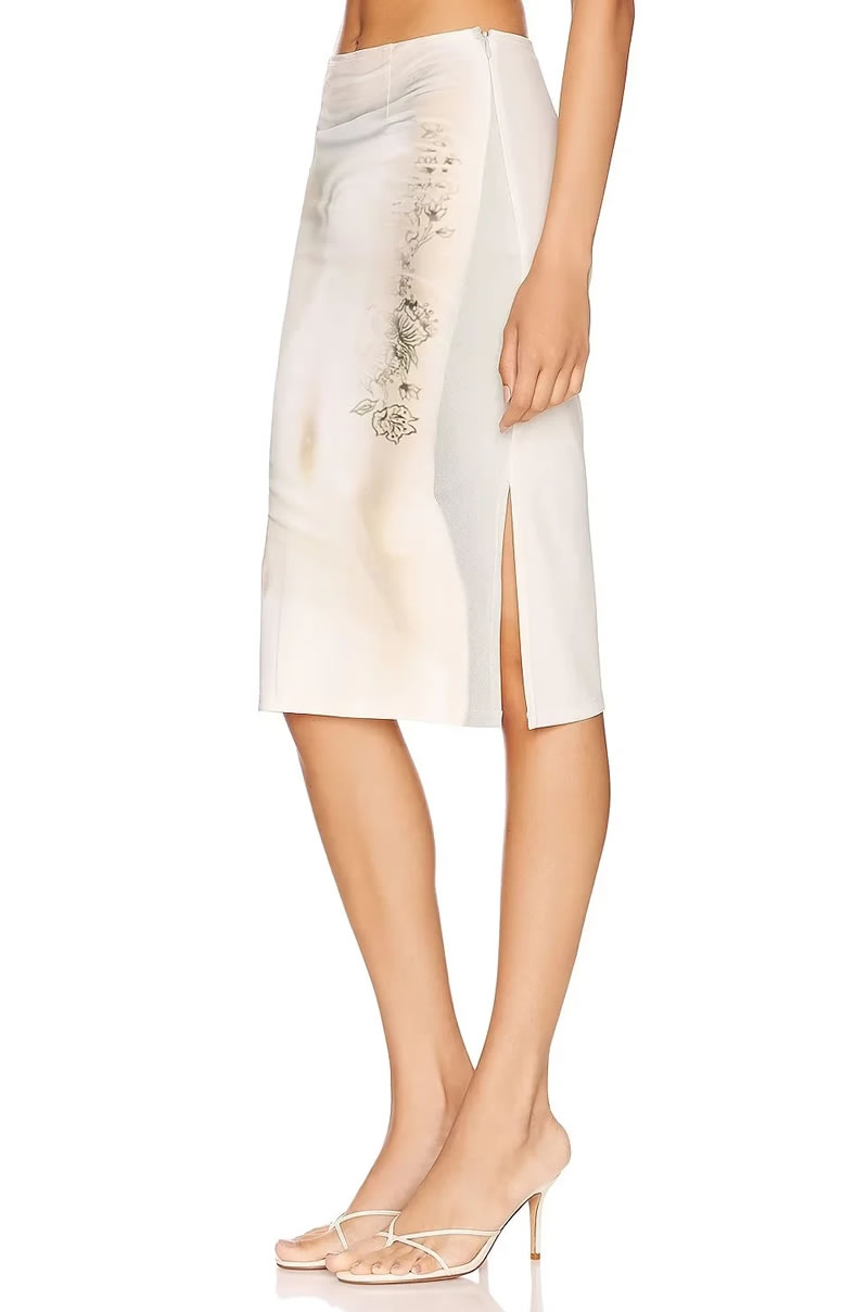 Fashion White Cotton Printed Knit High-stretch Skirt,Skirts