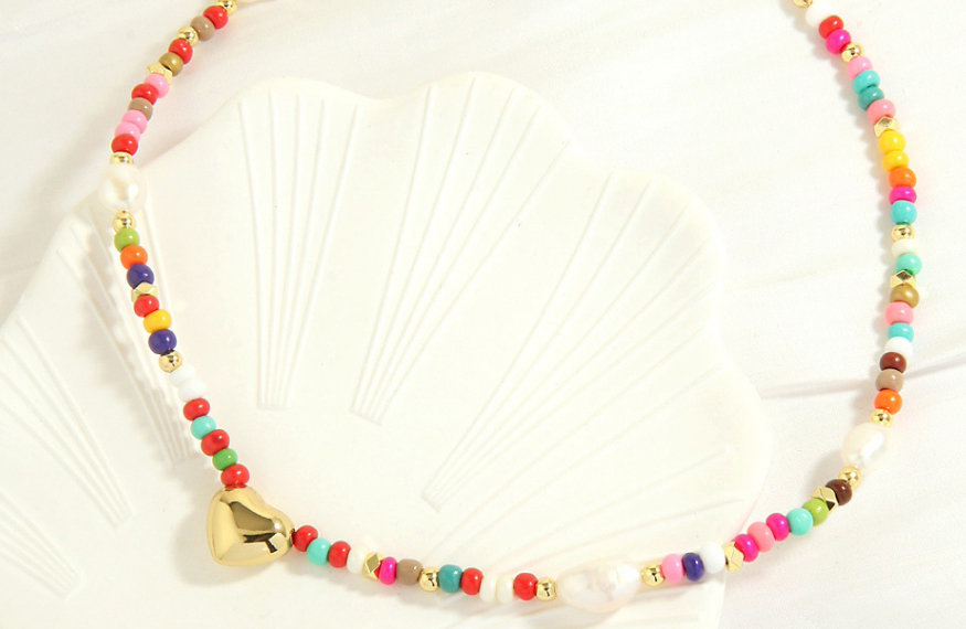 Fashion Color Colorful Rice Bead Beaded Heart Pearl Necklace,Pendants
