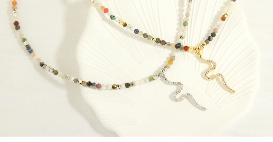 Fashion Gold Multicolored Semi-precious Beaded Diamond Snake Necklace,Crystal Necklaces