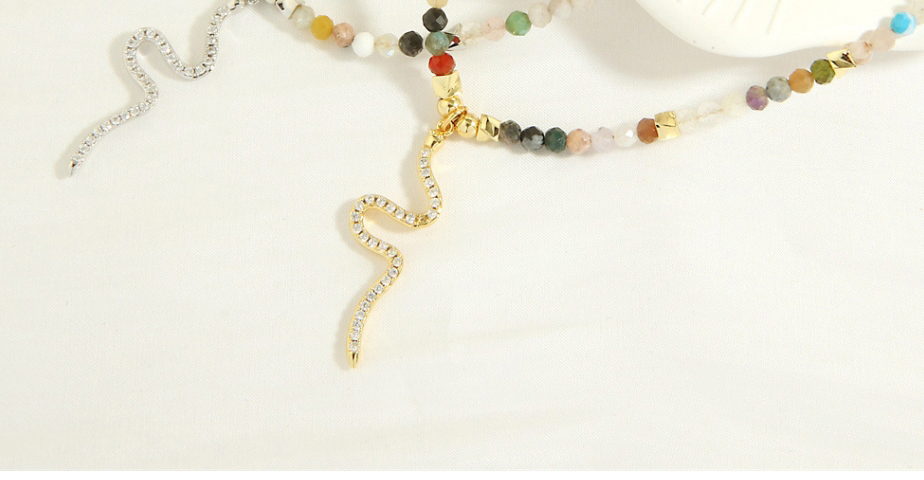 Fashion Gold Multicolored Semi-precious Beaded Diamond Snake Necklace,Crystal Necklaces