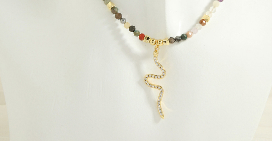 Fashion Silver Multicolored Semi-precious Beaded Diamond Snake Necklace,Crystal Necklaces