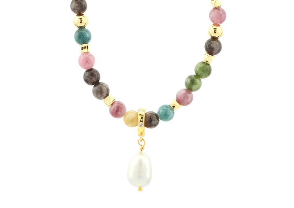 Fashion Tourmaline Stone Pearl Pendant Multicolored Tourmaline Beaded Pearl Necklace,Crystal Necklaces