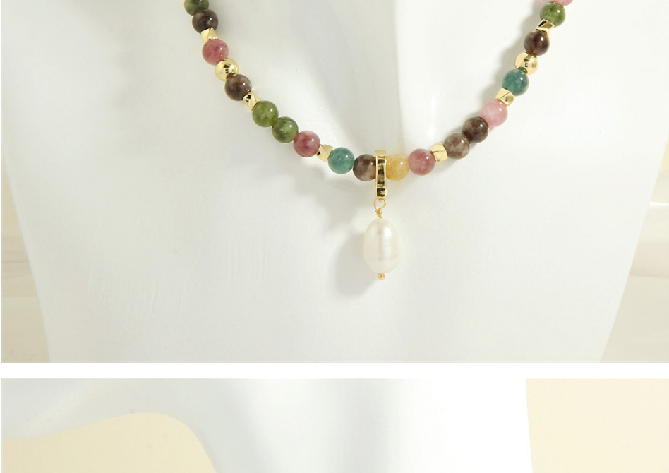 Fashion Black Onyx Pearl Pendant Multicolored Tourmaline Beaded Pearl Necklace,Crystal Necklaces