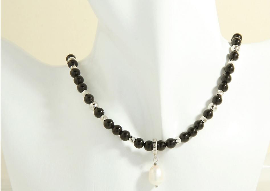 Fashion Black Onyx Pearl Pendant Multicolored Tourmaline Beaded Pearl Necklace,Crystal Necklaces