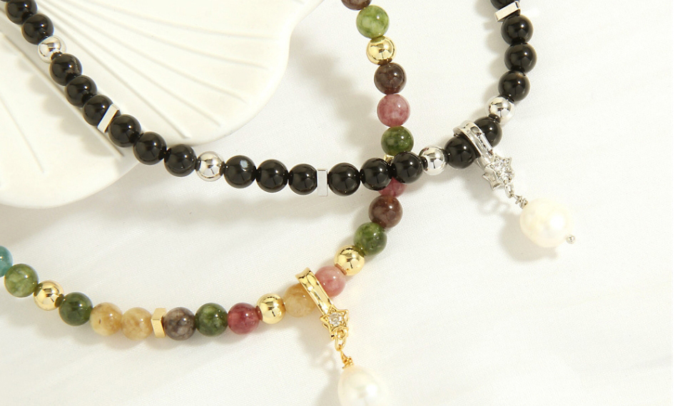 Fashion Black Onyx Tassel Pearl Multicolored Onyx Beaded Pearl Necklace,Crystal Necklaces