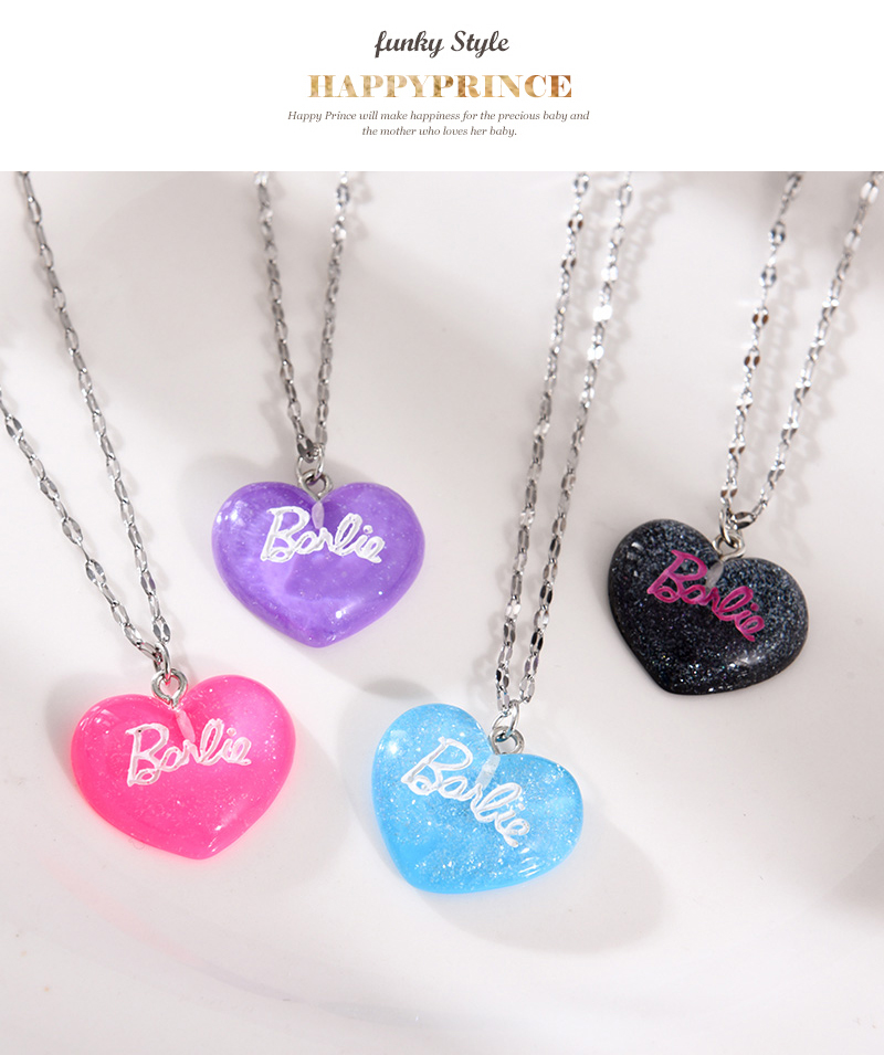 Fashion Purple Titanium Steel Resin Heart Alphabet Pendant Necklace,Necklaces