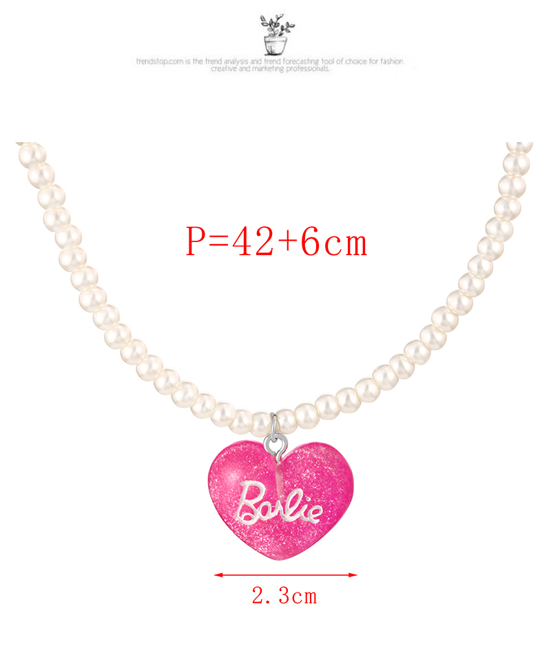 Fashion Rose Red Beaded Pearl Resin Heart Letter Pendant Necklace,Pendants
