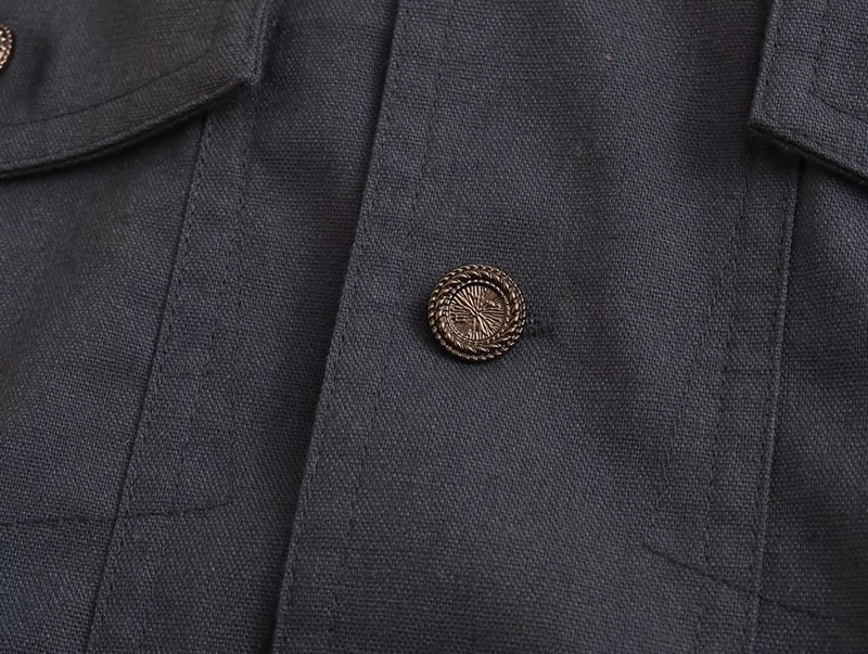 Fashion Black Woven Lapel Button Breasted Vest Jacket,Coat-Jacket