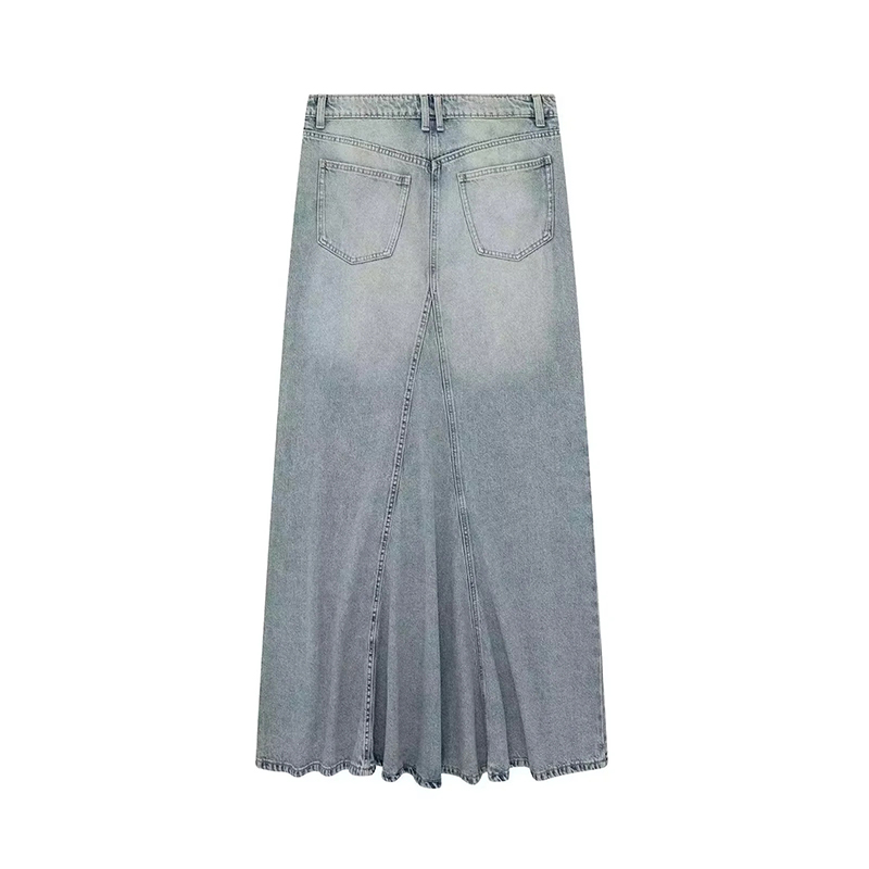 Fashion Blue Denim Slit Skirt,Skirts