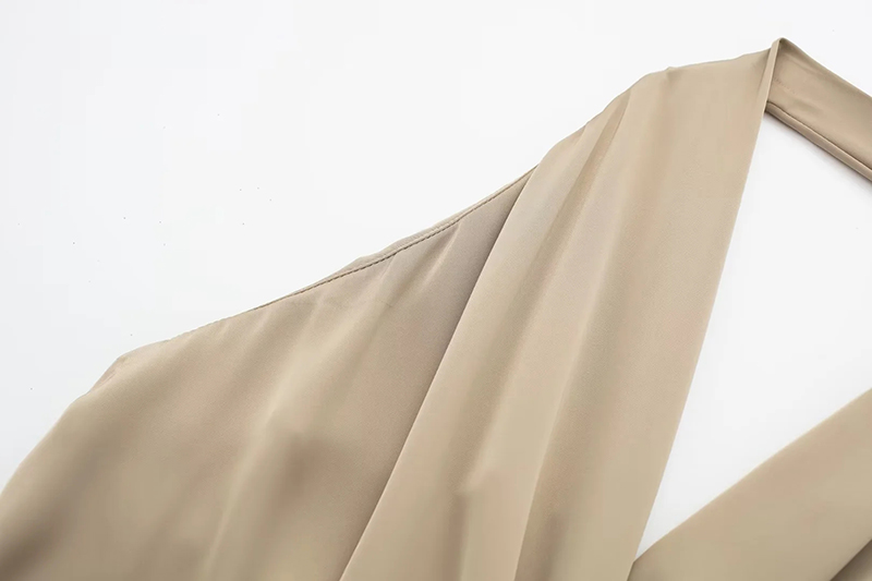 Fashion Khaki Silk-satin Halterneck Pleated Top,Tank Tops & Camis