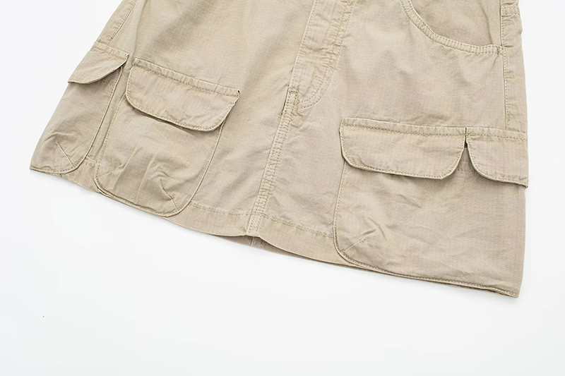 Fashion Khaki Blended Multi-pocket Skirt,Skirts