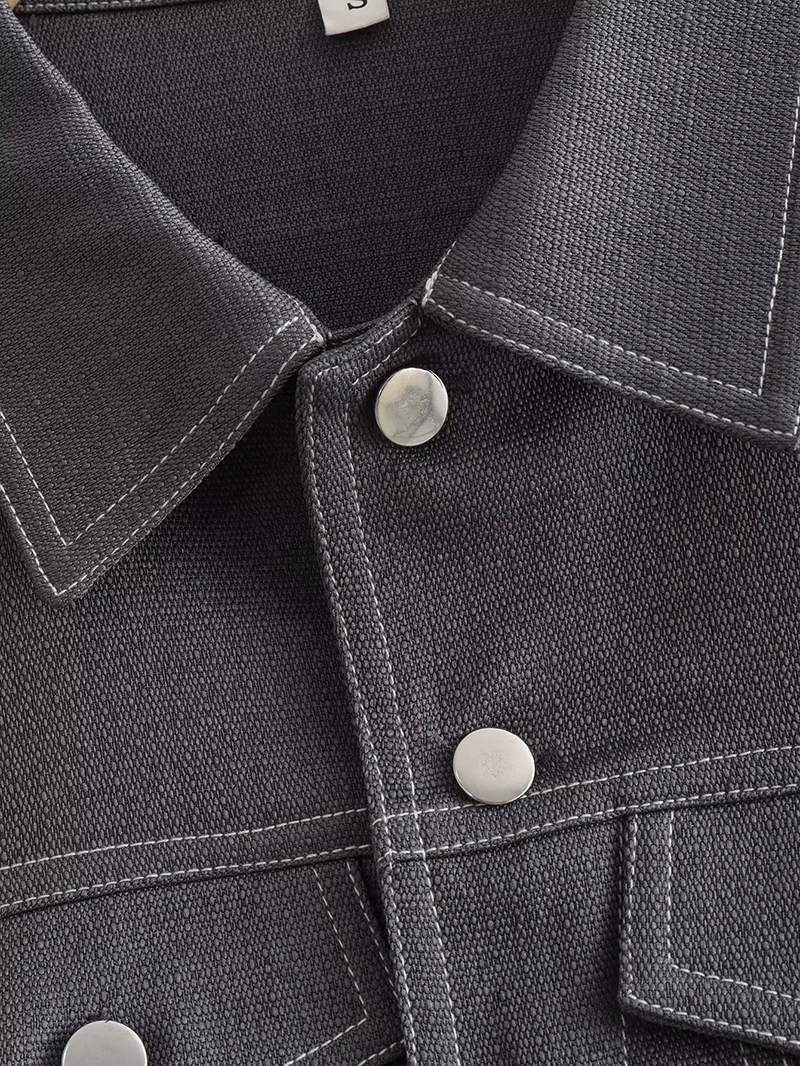 Fashion Dark Gray Polyester Lapel Button Breasted Vest,Coat-Jacket