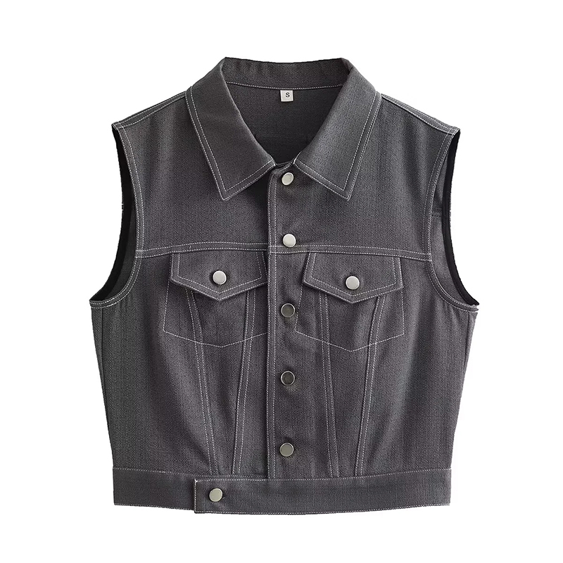 Fashion Dark Gray Polyester Lapel Button Breasted Vest,Coat-Jacket
