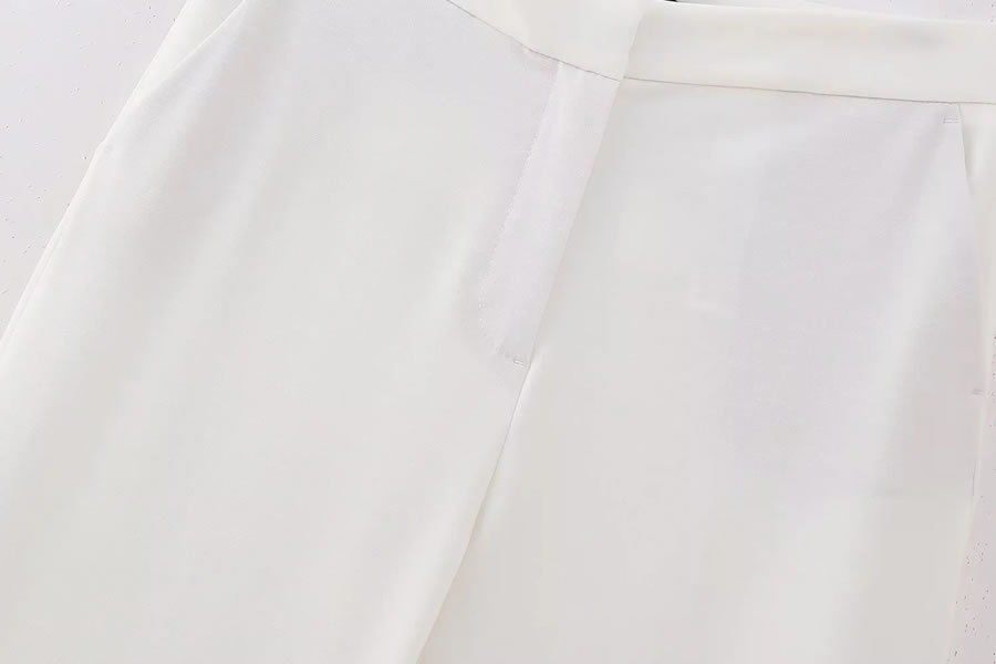 Fashion White Woven Straight-leg Trousers,Pants