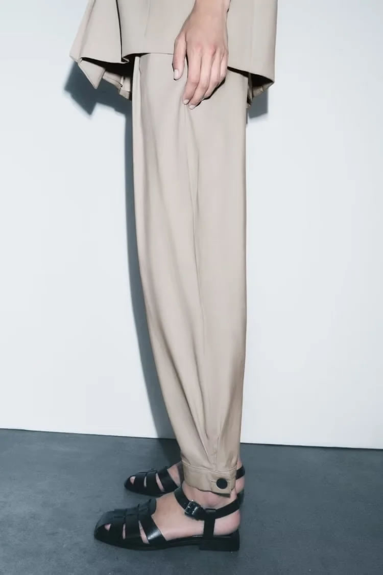 Fashion Beige Gray Woven Slimming Trousers,Pants
