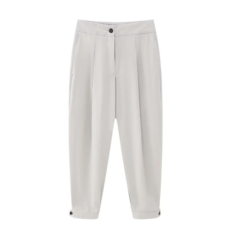 Fashion Beige Gray Woven Slimming Trousers,Pants
