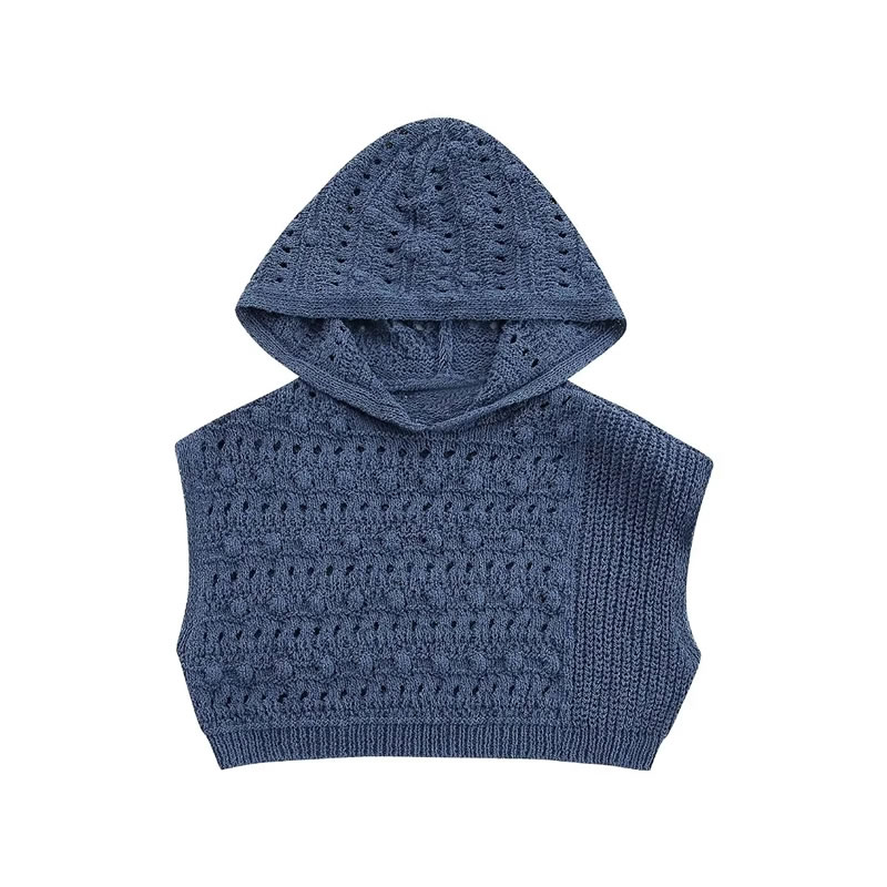 Fashion Royal Blue Knitted Hooded Top,Tank Tops & Camis