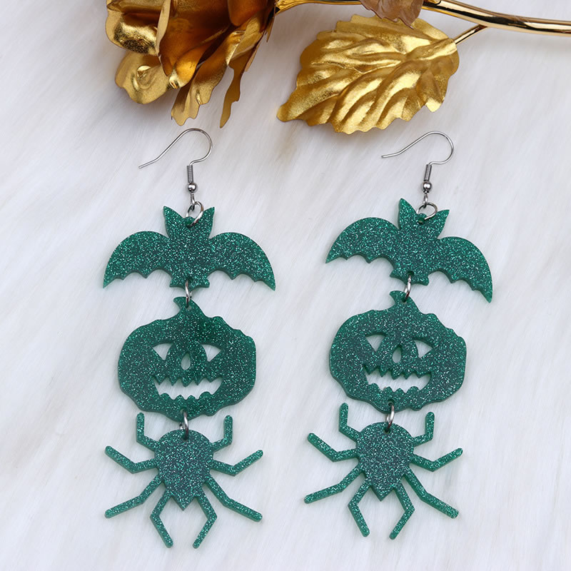 Fashion Green Acrylic Bat Pumpkin Spider Earrings,Drop Earrings