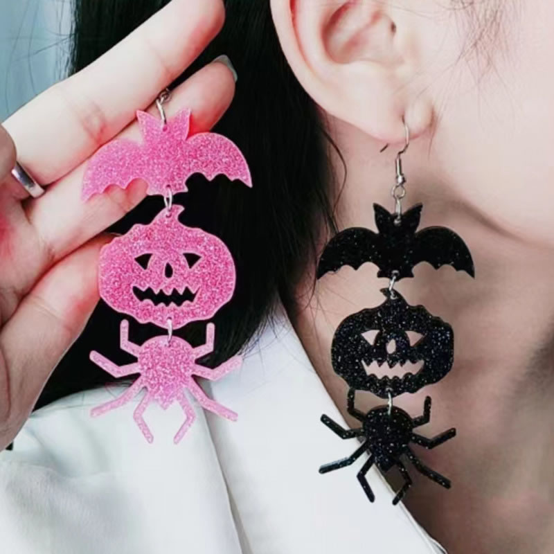 Fashion Pink Acrylic Bat Pumpkin Spider Earrings,Drop Earrings