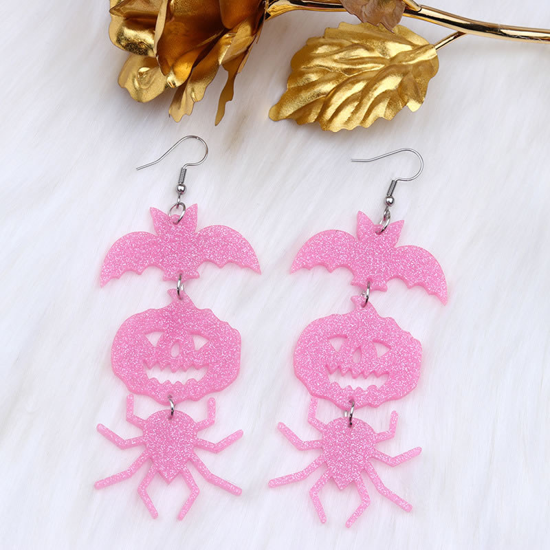 Fashion Pink Acrylic Bat Pumpkin Spider Earrings,Drop Earrings