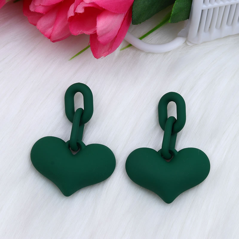 Fashion Dark Green Acrylic Heart Chain Earrings,Drop Earrings
