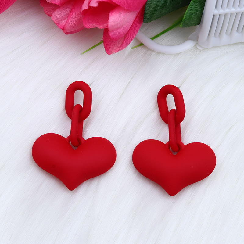 Fashion Red Acrylic Heart Chain Earrings,Drop Earrings