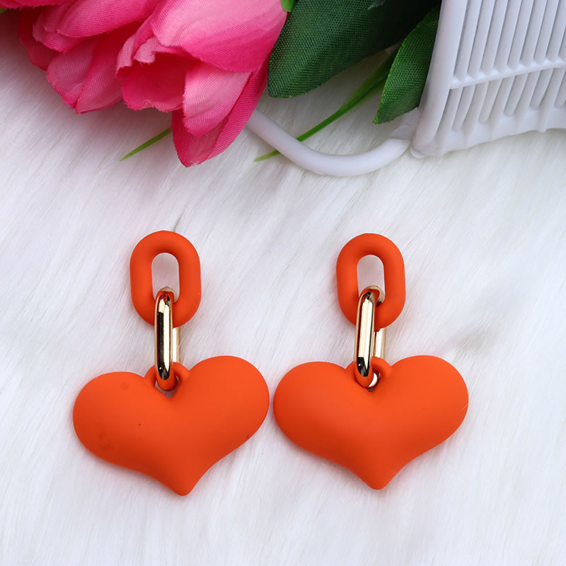 Fashion Light Rose Red Acrylic Heart Snap Chain Earrings,Drop Earrings