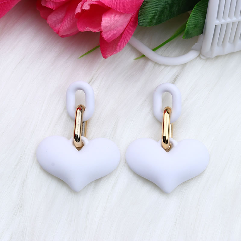 Fashion White Acrylic Heart Snap Chain Earrings,Drop Earrings