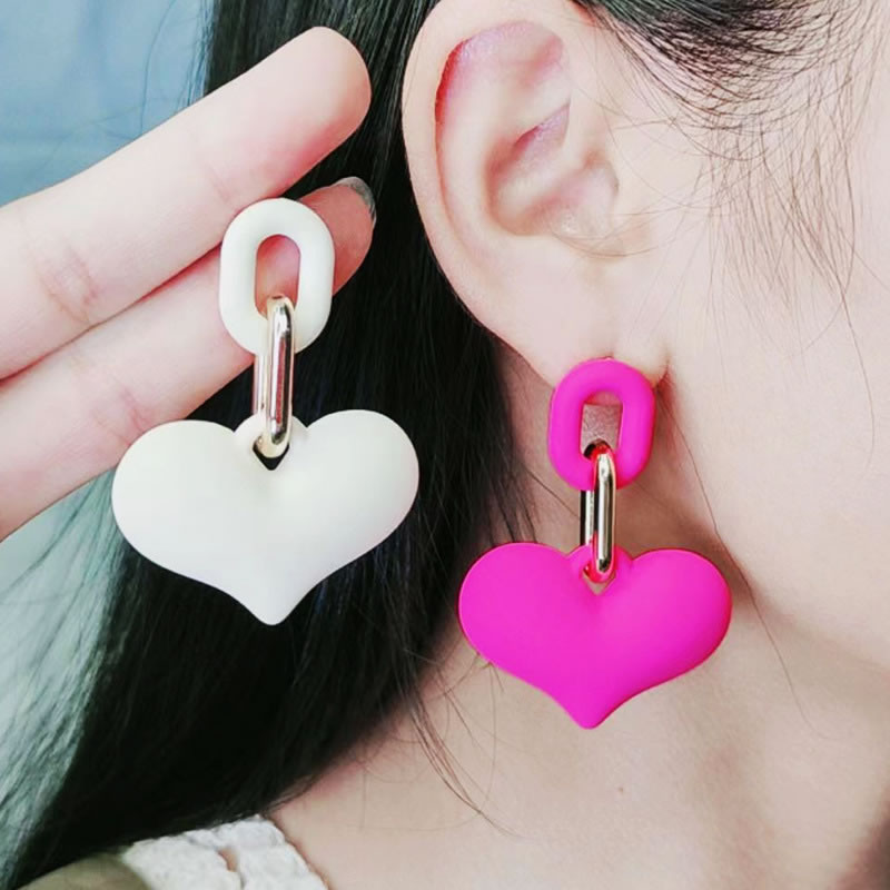 Fashion White Acrylic Heart Snap Chain Earrings,Drop Earrings