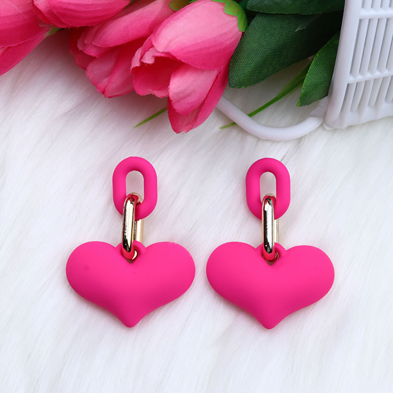 Fashion Red Acrylic Heart Snap Chain Earrings,Drop Earrings