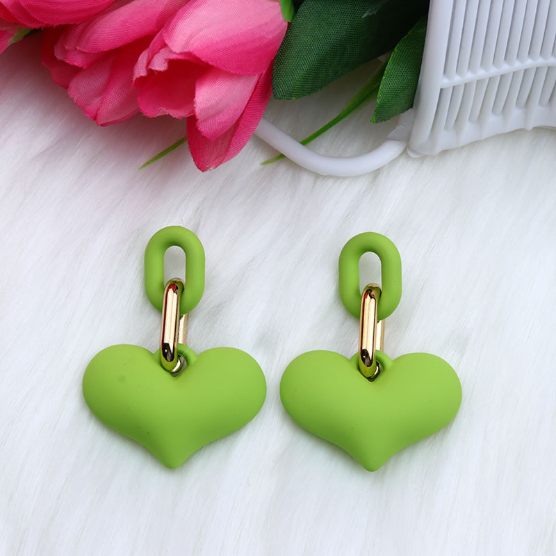 Fashion Dark Green Acrylic Heart Snap Chain Earrings,Drop Earrings