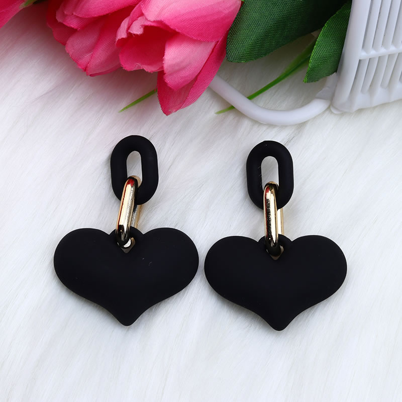 Fashion Black Acrylic Heart Snap Chain Earrings,Drop Earrings