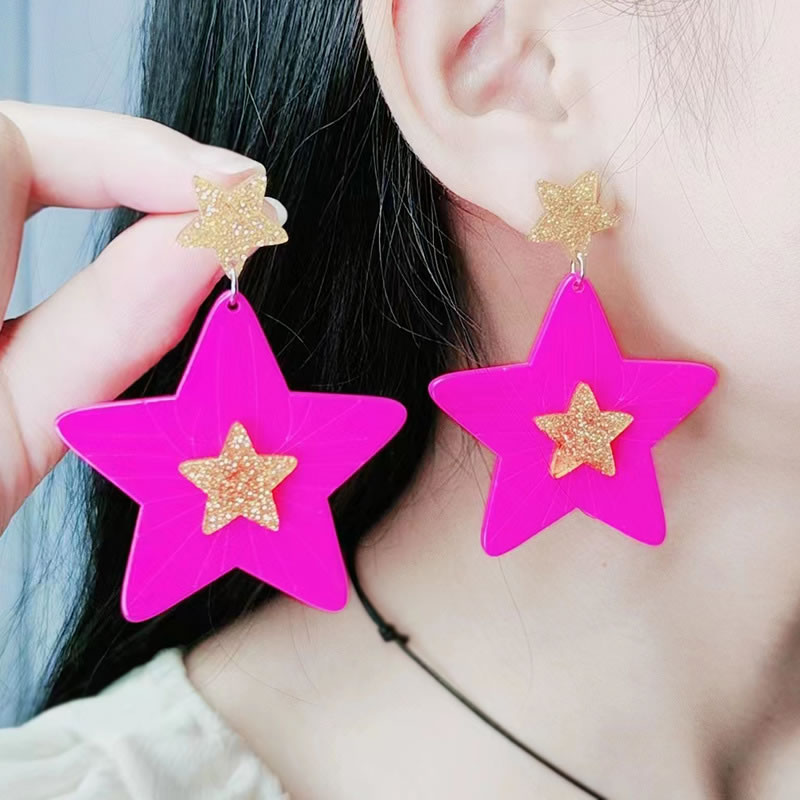 Fashion Pink Star Acrylic Star Earrings,Drop Earrings