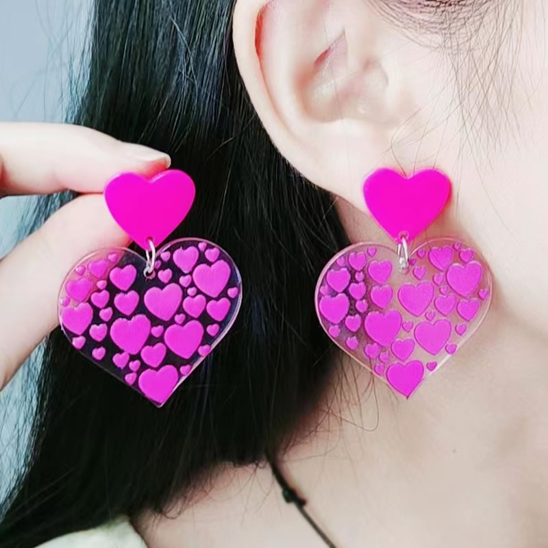 Fashion Rainbow Heart Acrylic Heart Earrings,Drop Earrings
