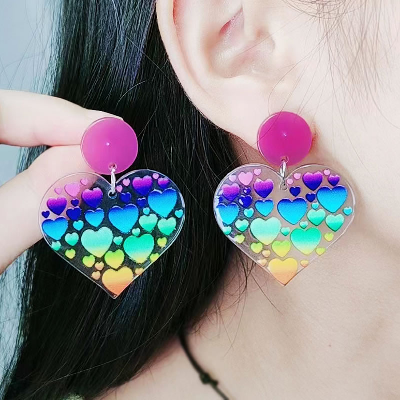 Fashion Rainbow Heart Acrylic Heart Earrings,Drop Earrings
