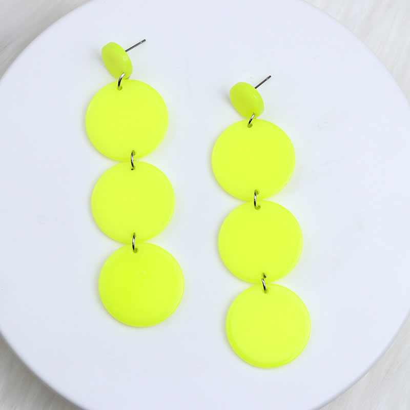 Fashion Fluorescent Yellow Acrylic Stitching Disc Earrings,Drop Earrings