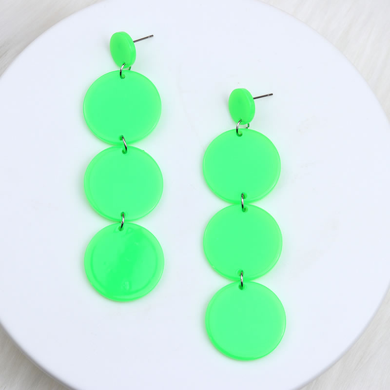 Fashion Fluorescent Green Acrylic Stitching Disc Earrings,Drop Earrings