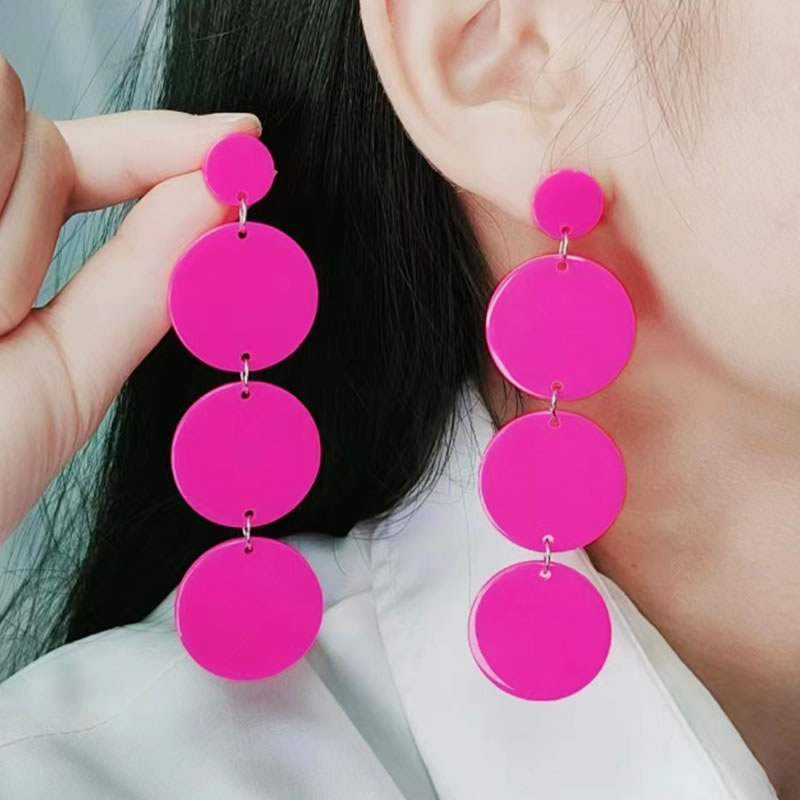 Fashion Light Pink Acrylic Stitching Disc Earrings,Drop Earrings
