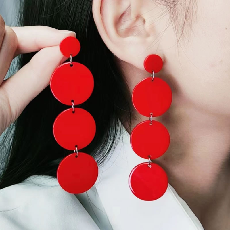 Fashion Rose Red Acrylic Stitching Disc Earrings,Drop Earrings