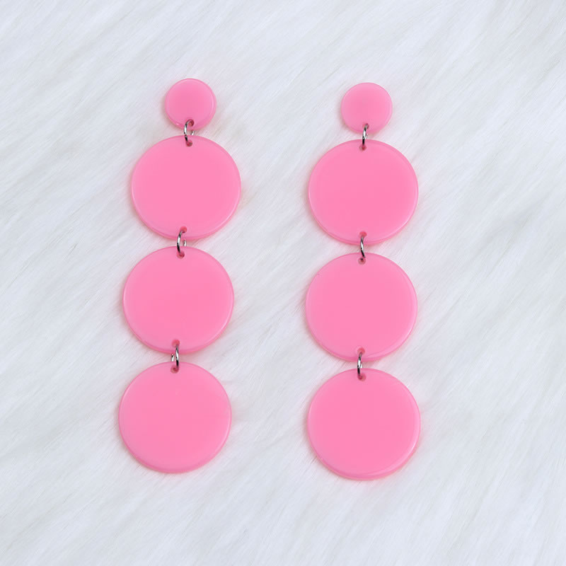 Fashion Light Pink Acrylic Stitching Disc Earrings,Drop Earrings