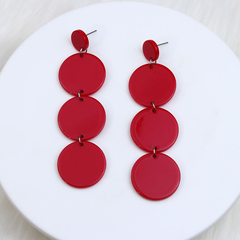 Fashion Rose Red Acrylic Stitching Disc Earrings,Drop Earrings