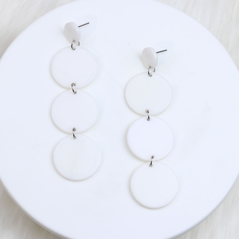 Fashion White Acrylic Stitching Disc Earrings,Drop Earrings