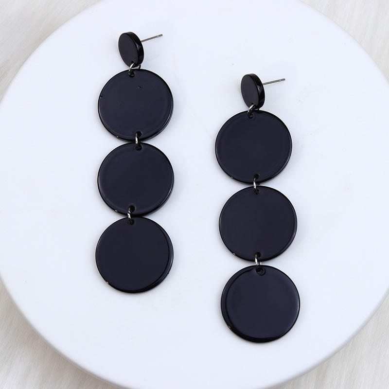 Fashion Black Acrylic Stitching Disc Earrings,Drop Earrings