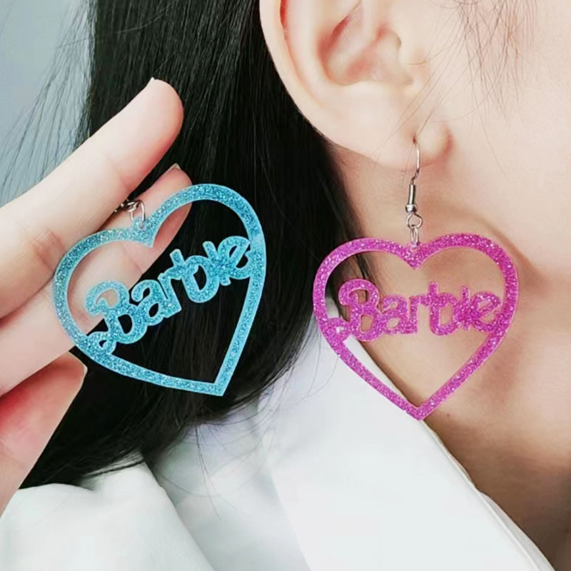 Fashion Shiny Purple Acrylic Glitter Heart Hollow Barbie Earrings,Drop Earrings